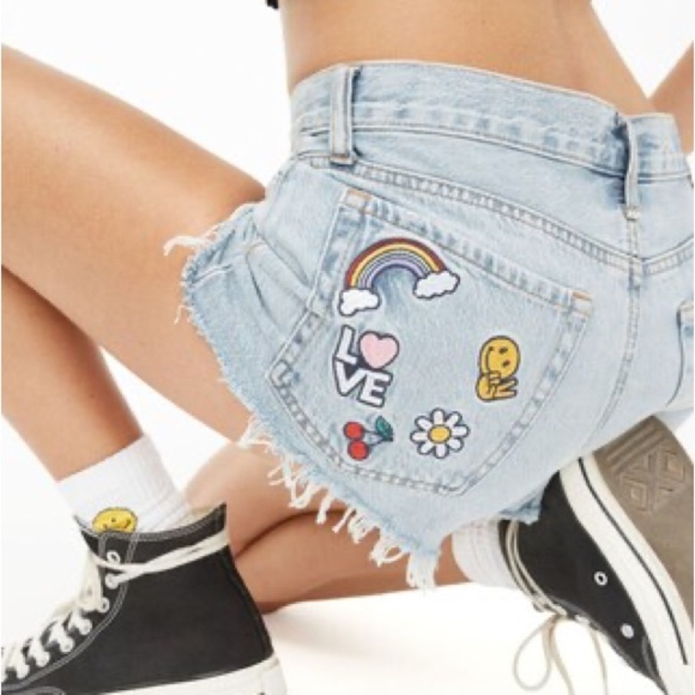 NEW Zara Denim cut off Jean Shorts High Rise Sz 10 Light Blue Distressed HIPPIE